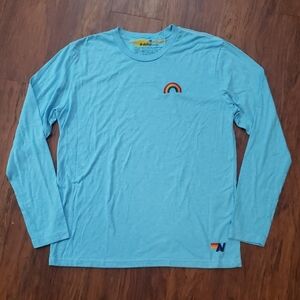 Aviator Nation Sky Blue Long Sleeve Size Small Embroidered Rainbow Athleisure